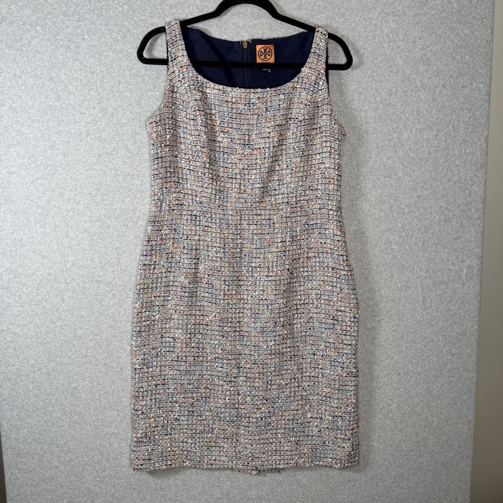 Tory Burch Multicolor Tweed Sheath Dress with Navy Lining